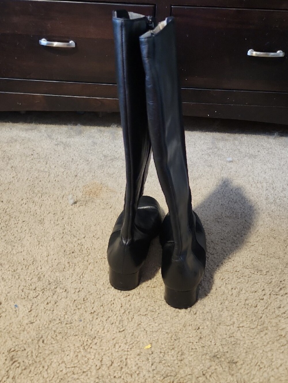 Ros Hommerson Black Leather Stretch Calf Knee-High Heeled Boots Sz. 10 Narrow - Picture 9 of 11